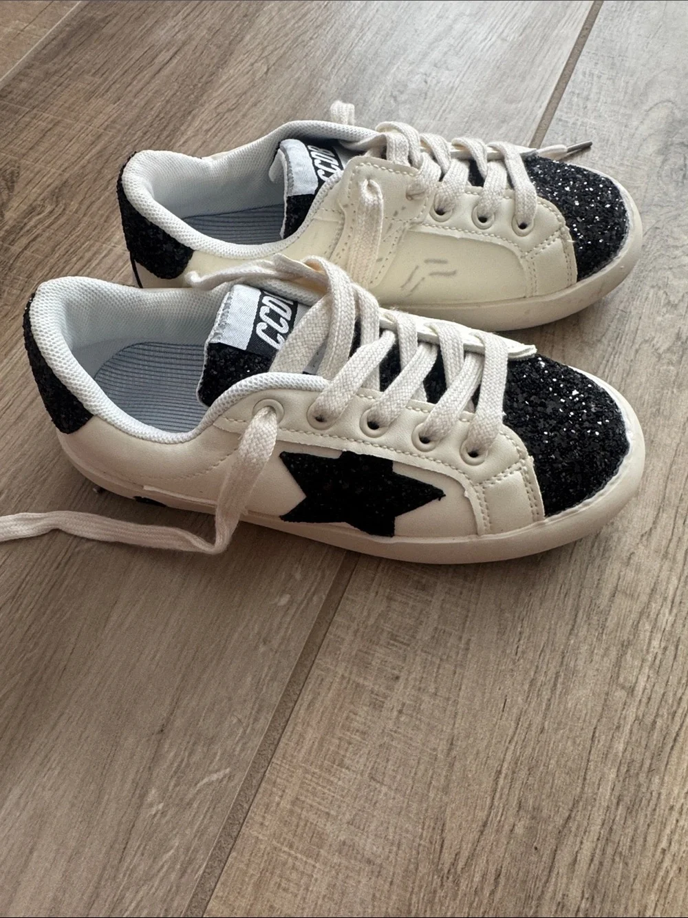 Kids 34 US 13 White Sneakers Black Glitter Star Designer Inspired